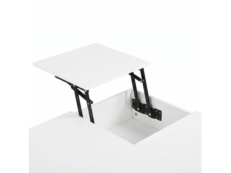  Table basse 72x72 cm blanche en mdf et panneau de particules, avec plateau relevable, led et 2 tiroirs  - Conforama E