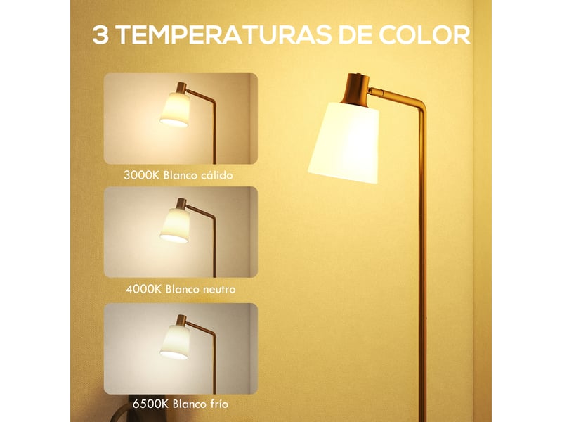 Lampadaire led réglable blanc et doré, 3 températures de couleur, abat-jour orientable pour salon et chambre - Conforama D