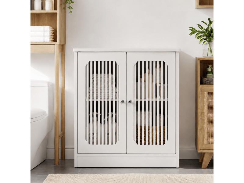  Meuble sous lavabo sans lavabo sur pied 2 portes à lamelles 60 x 30 x 60 cm blanc  - Conforama D