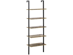 Bibliothèque échelle industrielle à 5 niveaux en bois et métal, 60 x 30 x 184,5 cm, marron