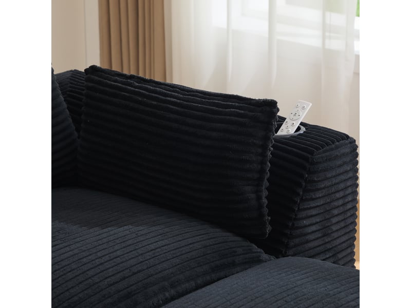  Canapé modulable 4 places en velours côtelé noir avec 2 poufs, 2 poches latérales et porte-gobelets  - Conforama R