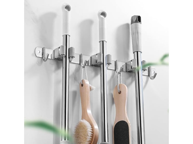  Supports muraux pour balais et serpillères, ensemble de 2 pièces, crochets robustes et pratiques, adaptés aux balais et serpillères, gris HRC0002002LY - Conforama D