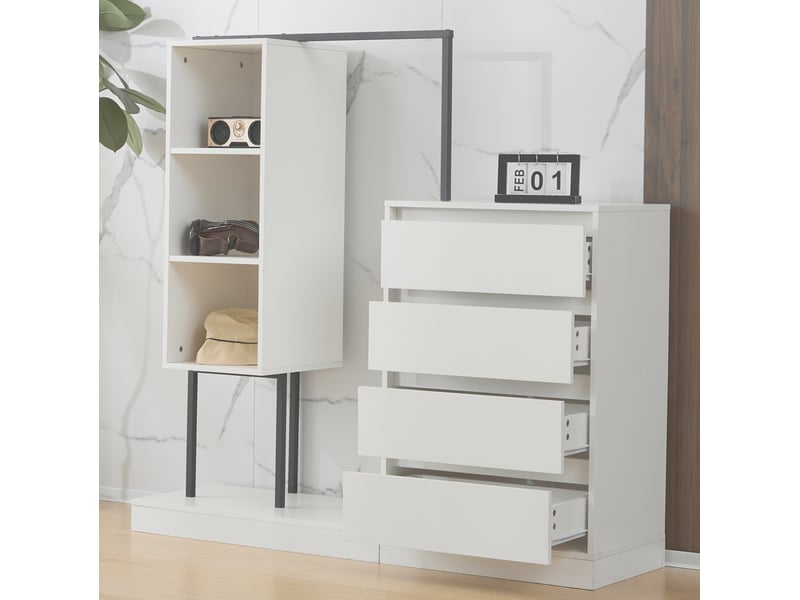  Dressing ouvert modenvie 140 x 40 x 135 cm avec 4 tiroirs et tringle blanc noir  - Conforama B