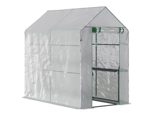 Serre jardin 4 étagères, porte enroulable, pe 140 gm², acier, plantespotsfleurs, 120x186x190 cm, blanche.