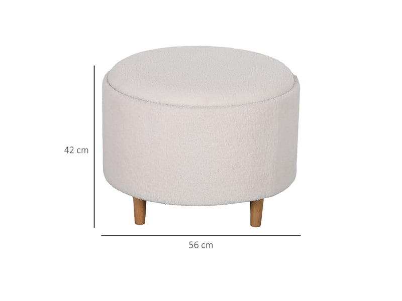  Pouf rond avec coffre de rangement ø 56 x 42 cm – tabouret repose-pieds rembourré avec couvercle réversible plateau table basse et pieds en bois – blanc  - Conforama B