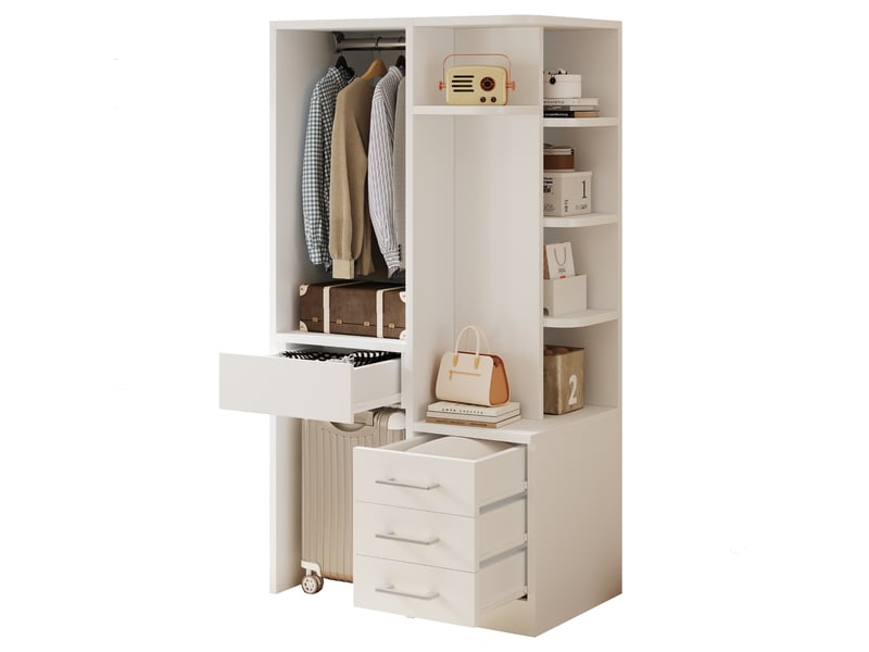  Armoire enfant 70x45x135cm avec penderie, étagères multiniveaux et 3 tiroirs, meuble de rangement multifonction,balnc evarich - Conforama A