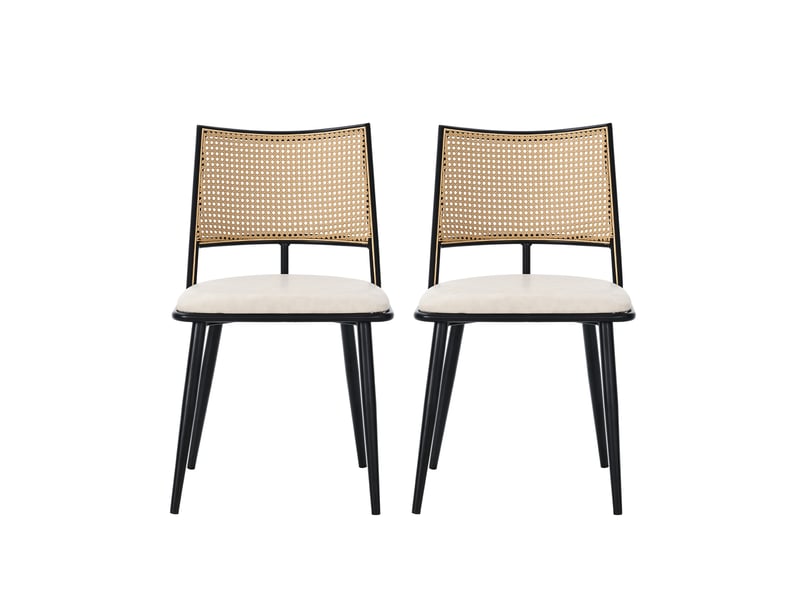  Chaises de salle à manger en rotin - lot de 2 chaises noires avec assise pu  - Conforama A