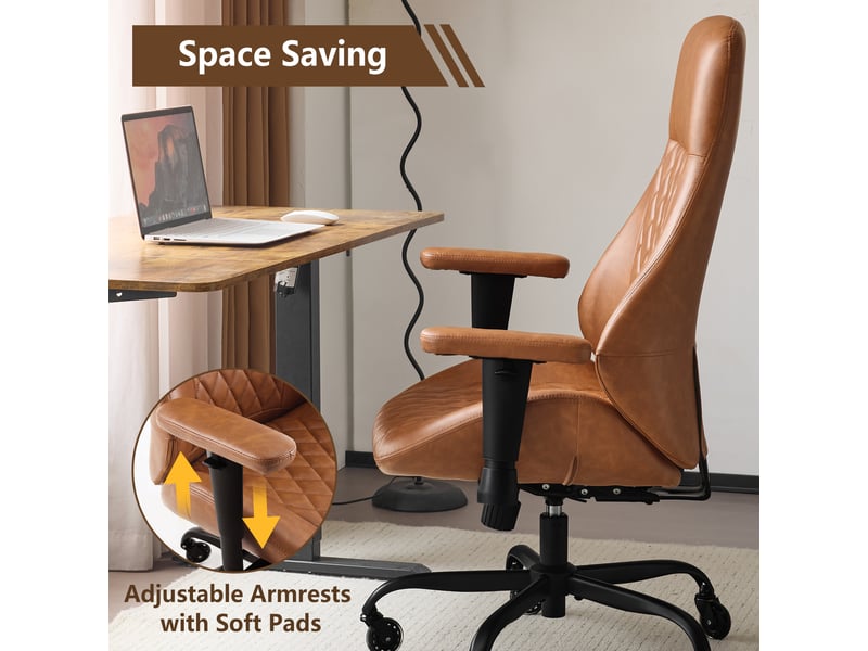 Chaise de bureau ergonomique haute marron avec soutien lombaire et roulettes - Conforama D