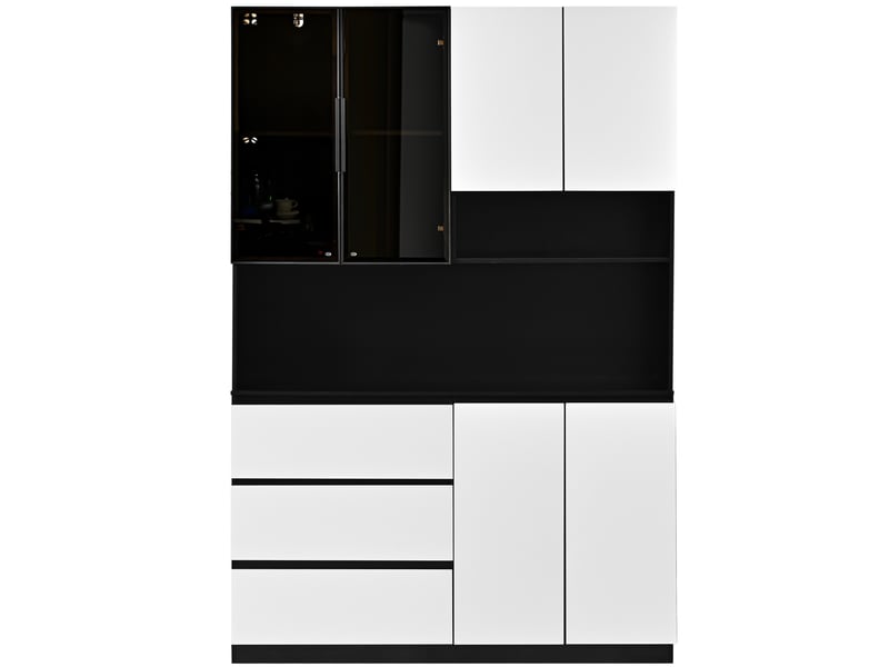 Buffet haut 180 cm, largeur 120 cm, meuble rangement cuisine 6 portes 3 tiroirs, capacité stockage étendue - Conforama R