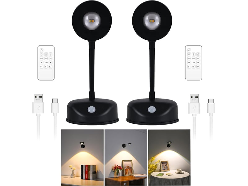 Projecteur à détection de présence humaine, 3 couleurs, luminosité réglable, rotation magnétique à 360°, livré avec télécommande, noir LJY0796 - Conforama A
