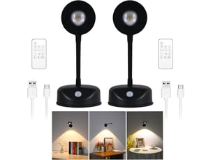 Projecteur à détection de présence humaine, 3 couleurs, luminosité réglable, rotation magnétique à 360°, livré avec télécommande, noir