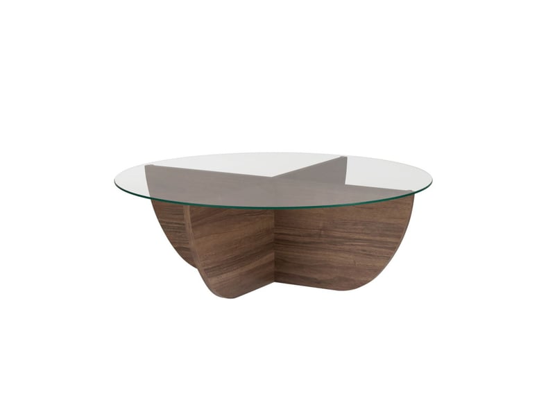  Table basse de salon en verre trempé et bois mdf mélaminé noyer 90 x 90 x 30 cm  - Conforama A