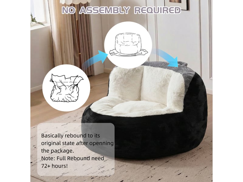  Fauteuil pouf géant en fausse fourrure avec rembourrage en mousse déchiquetée et poignée, multicolore, 56 × 45 × 31 cm  - Conforama D