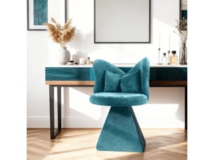 Fauteuil 46x45x76,2cm - chaise de coiffeuse pivotante 360° dossier papillon - avec paillettes et coussin nœud -chenille - bleu