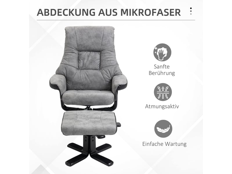  Fauteuil relax avec pouf, pivotant 360°, fonction inclinable,gris, dimensions 78×82,5×109 cm  - Conforama C