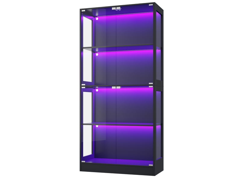  Vitrine led pour figurines, 4 niveaux, 80 x 35 x 170 cm, mdf et verre trempé noir  - Conforama W