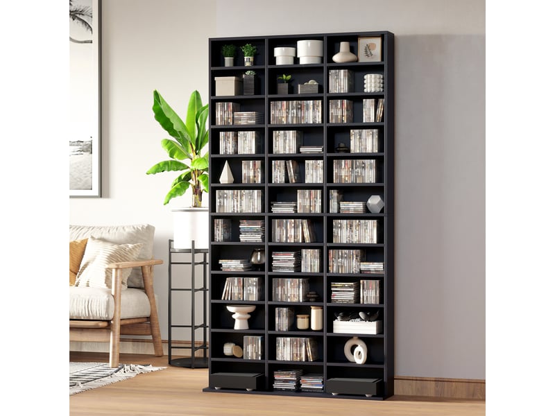  Meuble cddvd 36 compartiments, étagères réglables, capacité 1116 cd528 dvd, 102 x 23,5 x 195 cm, noir  - Conforama B