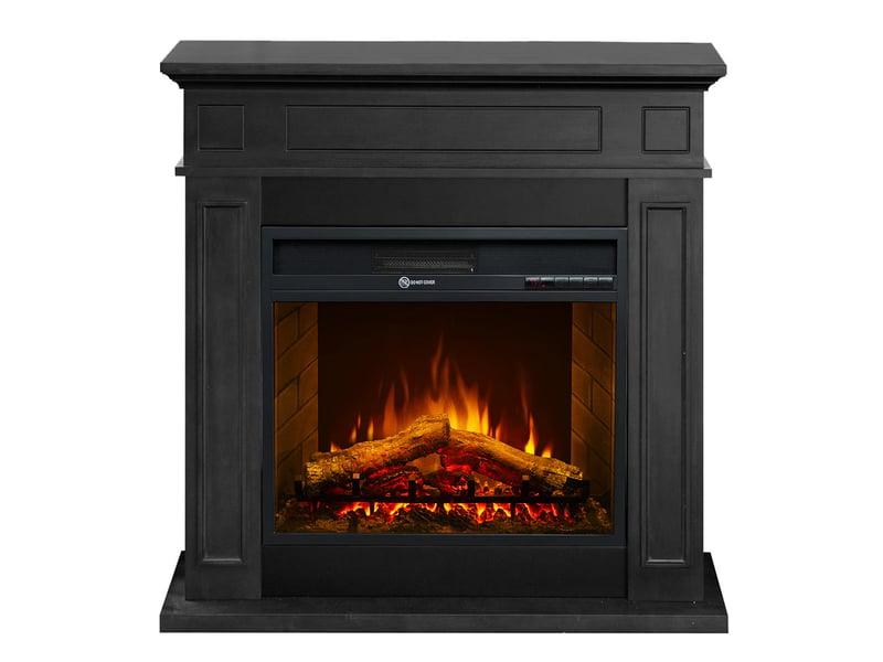  Cheminée électrique sur pied jefferson avec effet flamme 89,5 x 90,5 x 28 cm en bois noir  - Conforama A
