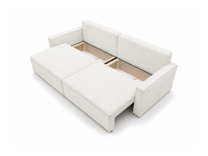  Farah - canapé droit 3 places convertible accoudoirs slim en tissu bouclettes généreuses  - Conforama D