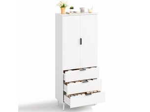 Buffet de cuisine 75x35x180 cm, 2 portes et 3 tiroirs, blanc