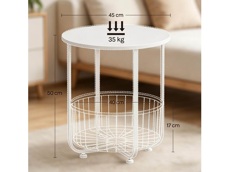  Table d'appoint ronde 45x45x50 cm avec panier métal blanc  - Conforama C