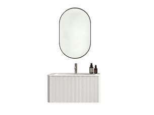 Meuble sous vasque mural suspendu avec un tiroir et miroir led antibuée réglable en blanc 81 × 46,5 × 37 cm