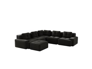 Grand canapé panoramique modulable velours côtelé noir – 295 x 295 x 69 cm