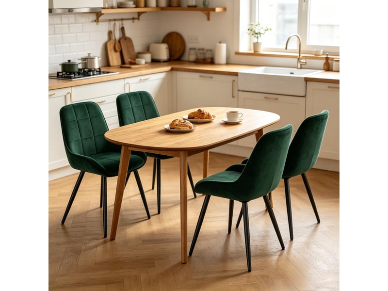  Chaises de salle à manger lot de 4 à dossier incurvé  - assise rembourrée velours vert foncé  - Conforama C