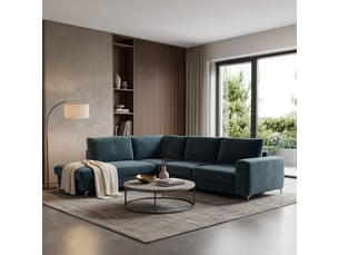 Canapé angle gauche fiesole en velours bleu pétrole - 4 places