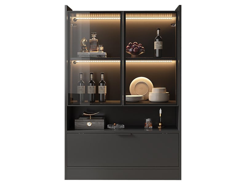  Vitrine avec éclairage led portes en verre noir mat 80 x 35 x 120 cm N625P461164165S - Conforama A
