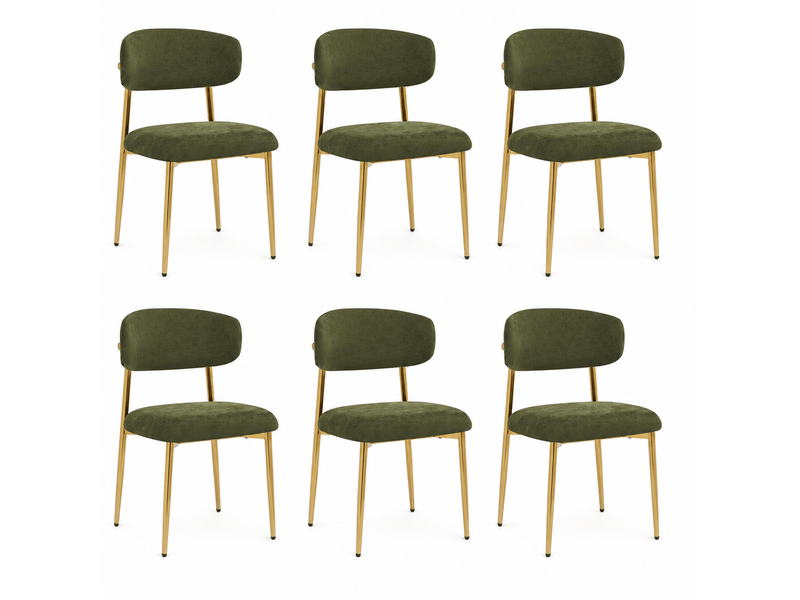  Lot de 6 chaises de salle à manger 51x50x81 cm rembourrées vert et doré  - Conforama A