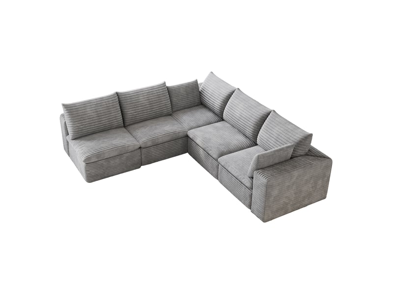  Canapé d'angle modulable modenvie 340 cm en velours côtelé gris foncé, 5 places, coussins amovibles, sans montage  - Conforama A