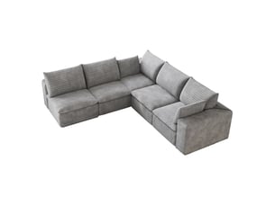 Canapé d'angle modulable modenvie 340 cm en velours côtelé gris foncé, 5 places, coussins amovibles, sans montage