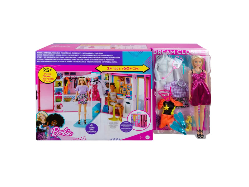 Barbie Coffret Dressing Deluxe 60 Cm – Poupée Blonde + 30 Tenues Et Accessoires, 15 Rangements, Penderie, Miroir, Vide-linge – Dès 3 Ans