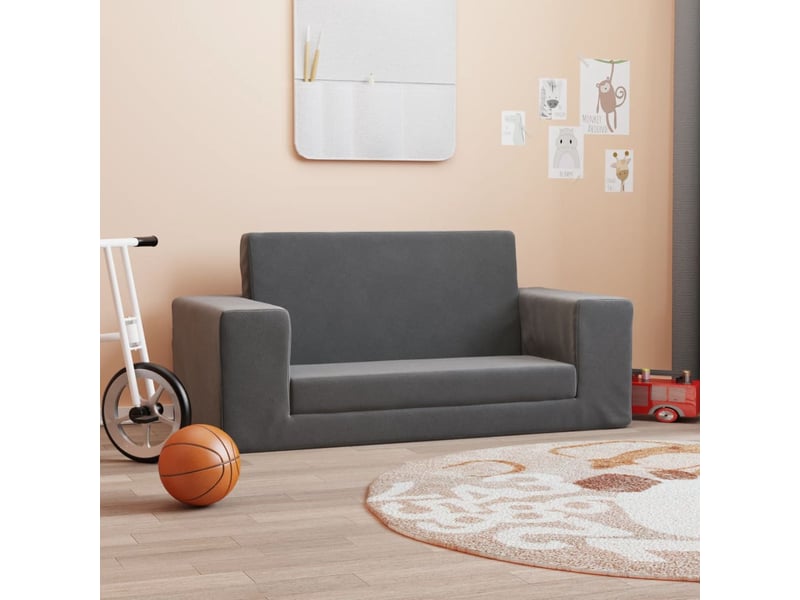  Canapé-lit pour enfants 2 places anthracite peluche douce  - Conforama B