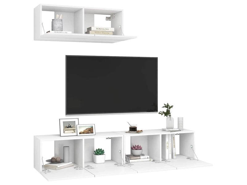  Lot de 3 meuble tv bas salon blanc bois d'ingénierie  - Conforama E