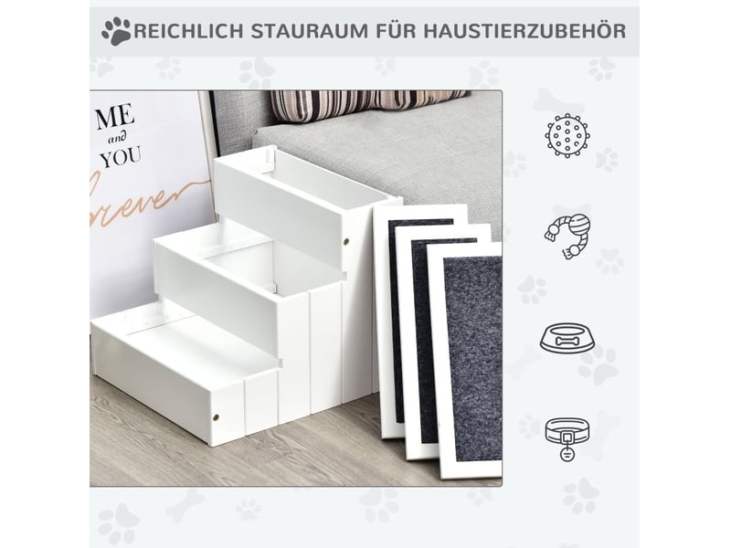  Escalier félins 3 marches 40,5x44,5x38 cm – blanc – rangement intérieur intégré, feutre aiguilleté  - Conforama E