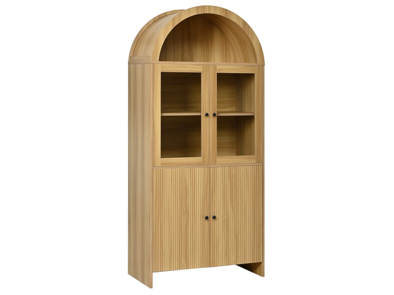  Buffet haut 78 x 40 x 176 cm naturel en panneaux de particules, vitrine et rangement fermé à 4 portes  - Conforama D