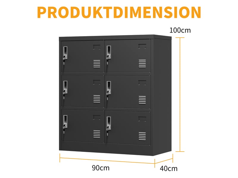  Casier vestiaire métallique 6 portes avec serrures noir 90 x 40 x 100 cm T3237P308945 - Conforama C