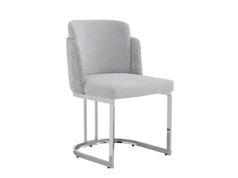  Lot de 2 chaises de salle à manger en tissu chenille gris clair et métal argenté N634P448059G - Conforama B