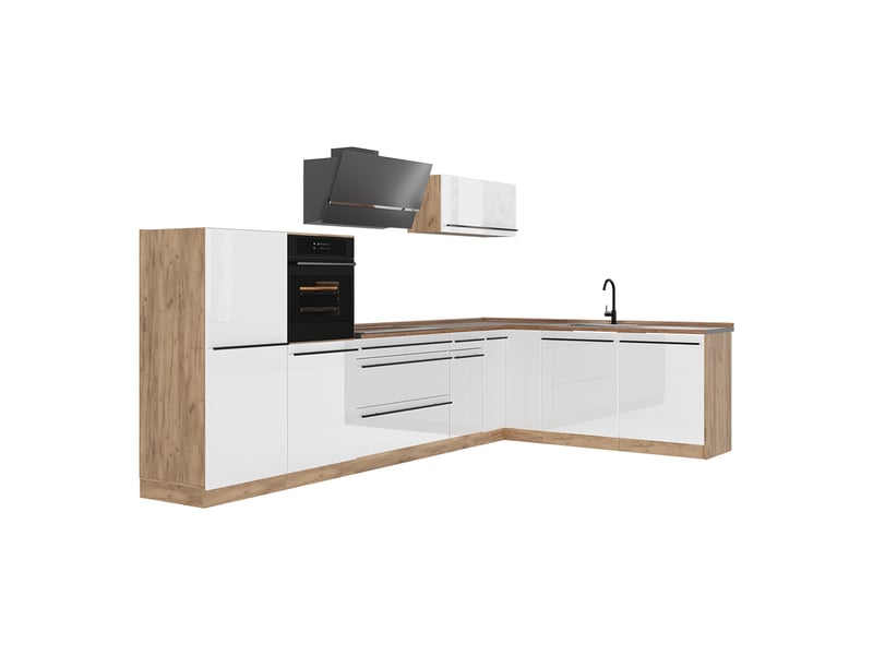 Vicco cuisine en angle, blanc haute brillancechêne doré, 347 x cm sans plan de travail - Conforama A