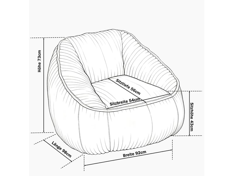  Fauteuil pouf noir en velours côtelé avec rembourrage en mousse à mémoire de forme, 98 x 92 x 73 cm  - Conforama D