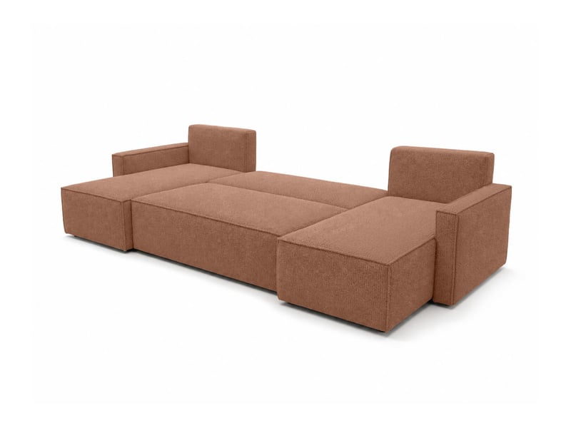  Farah - canapé d'angle panoramique convertible 6 places accoudoirs slim en tissu bouclettes texturées  - Conforama C