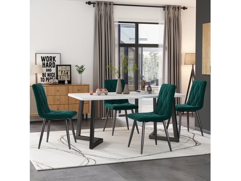  Ensemble table à manger 117x68x75 cm avec 4 chaises vert foncé  - Conforama B