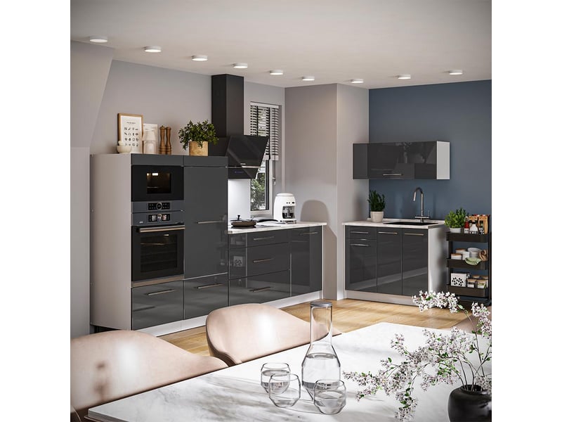  Vicco cuisine, anthracite haute brillanceblanc, 380cm, pt chêne  - Conforama C