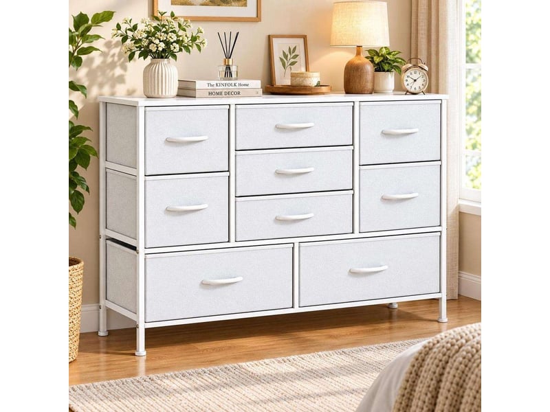  Chiffonnier neuf tiroirs tissu blanc meuble de rangement 76 cm moderne  - Conforama B