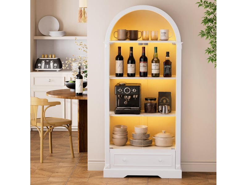 Vitrine tcqpz 80 x 35 x 180 cm portes en verre led à détection tiroir mdf blanc - Conforama D