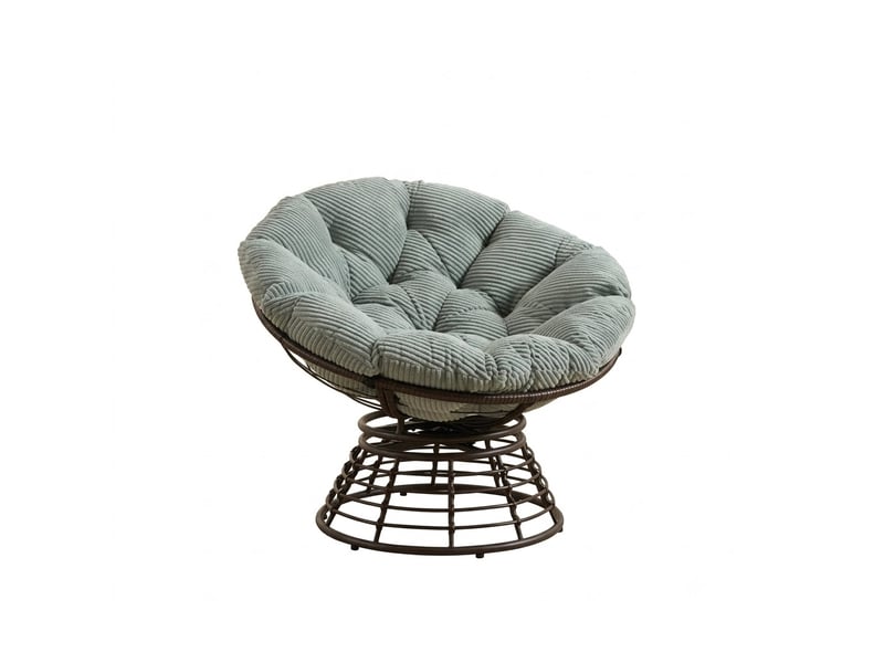  Fauteuil papasan pivotant à 360° en résine tressée - 92x92x67cm - coussin épais velours côtelé confortable - marron et vert  - Conforama A