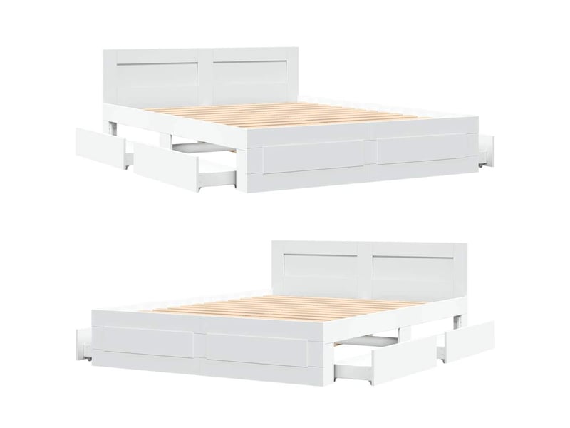 Lit double- lit adulte - cadre de lit avec tiroir blanc 150 x 200 cm bois d'ingénierie - Conforama D