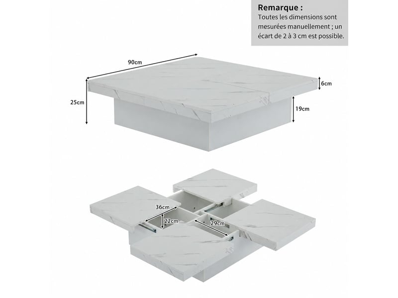  Table basse, avec plateau coulissant, table d'appoint, bout de canapé, meuble de salon salle de séjour, moderne  - Conforama C